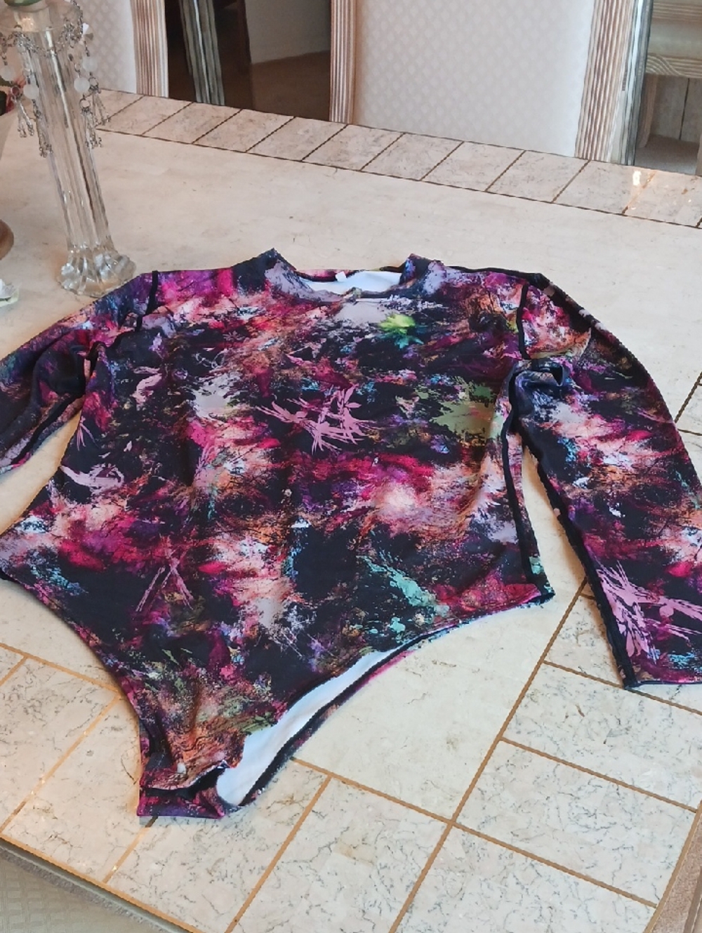 Bodysuit- "New" beautiful Multi Colors,sz L,,2 Snap Bottom...white Lining